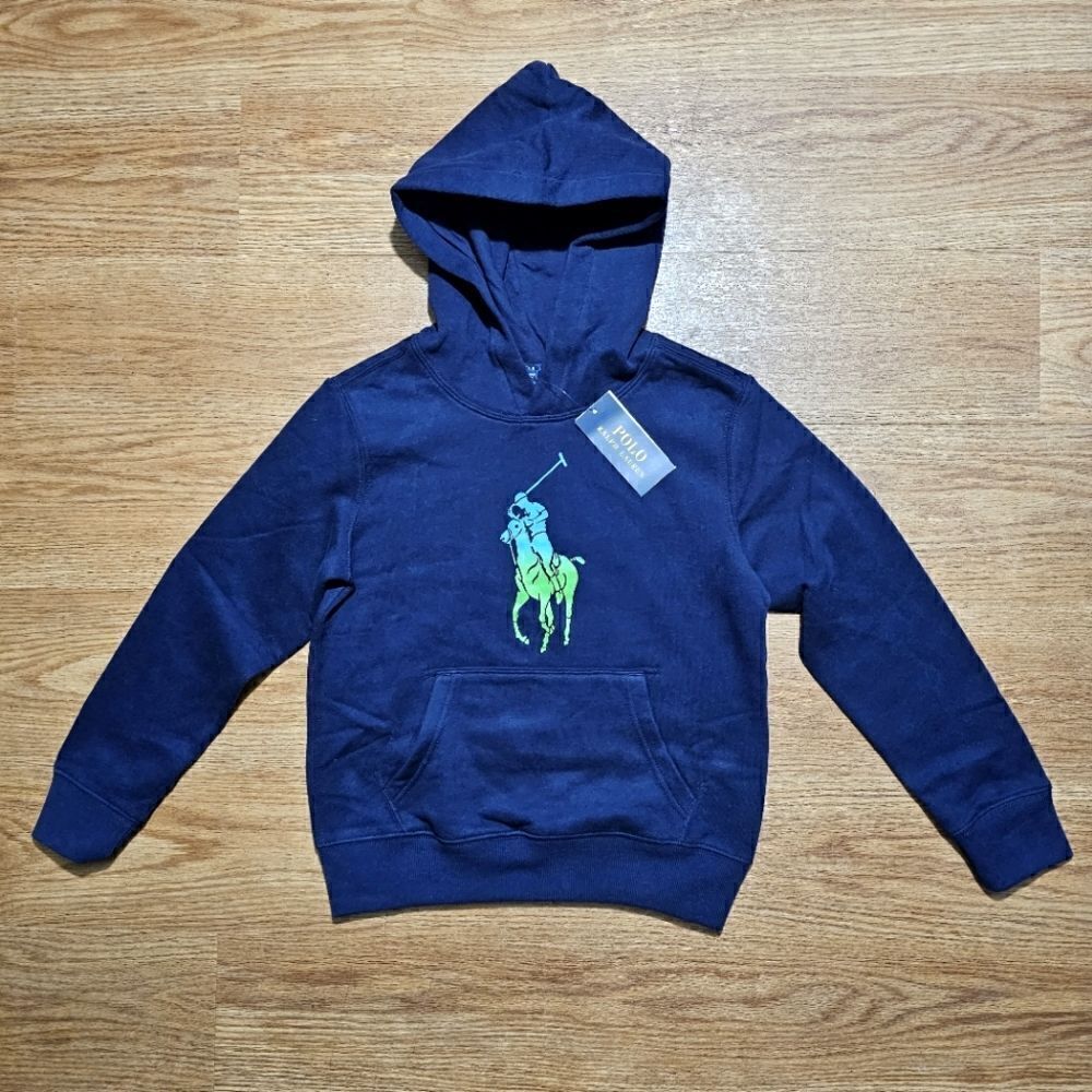 Polo Ralph Lauren Pony Logo Ombre Hoodie Youth Small S Blue Green Cotton Blend